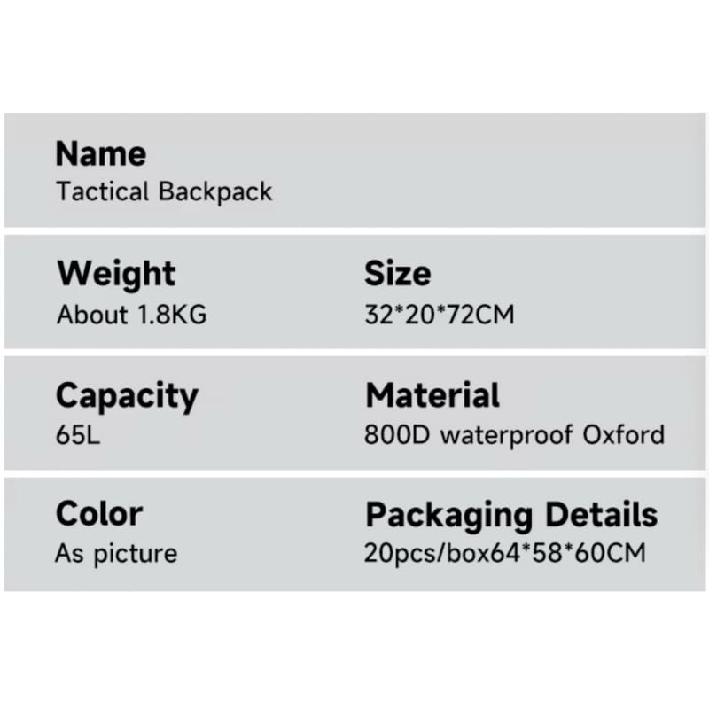 Camping & Hiking Adventure Tactical 65L Backpack