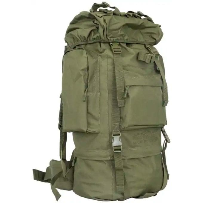 Olive green tactical outdoor camping  backpack on a white background