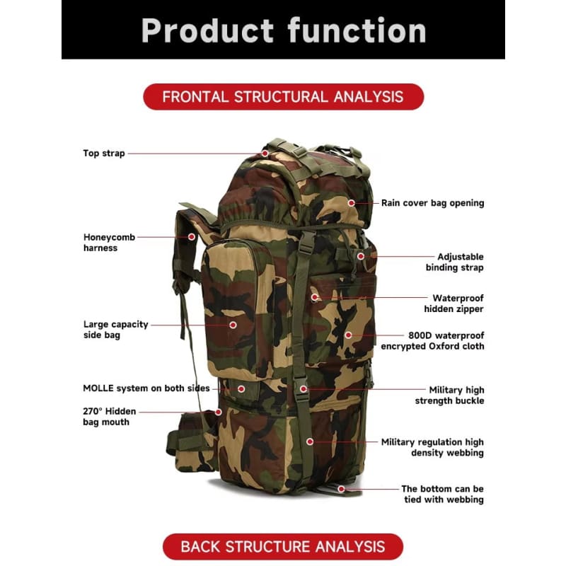 Camping & Hiking Adventure Tactical 65L Backpack