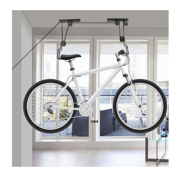 Bike Storage System: Ceiling Lift Rack MTB Road Bike Hold / Storage / Pulley / Hoist System
